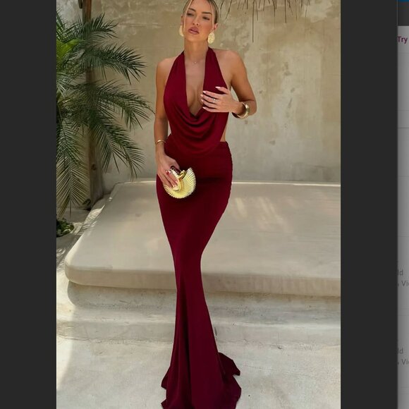 Fashion Nova Make An Effort Maxi Dress in Burgundy - Picture 1 of 4